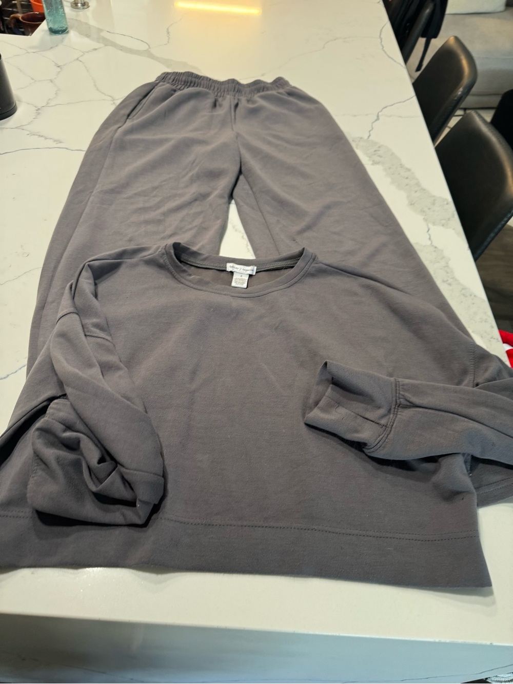 Women's Straight Leg Lounge Pants & cropped Sweatshirt Set - grey